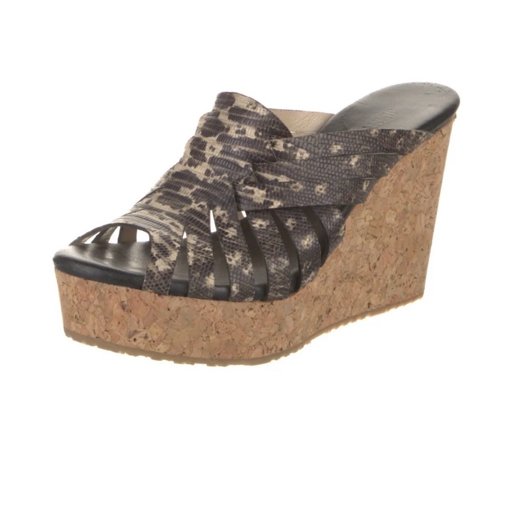 Jimmy Choo Snake-Print Cork Wedge Slide